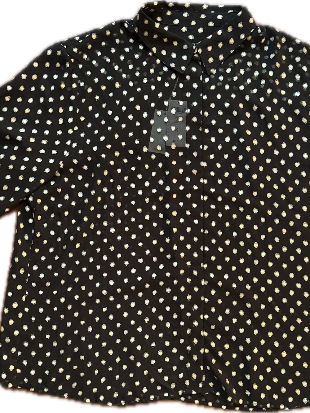 Chico's Black Blouse with Gold Polka Dots